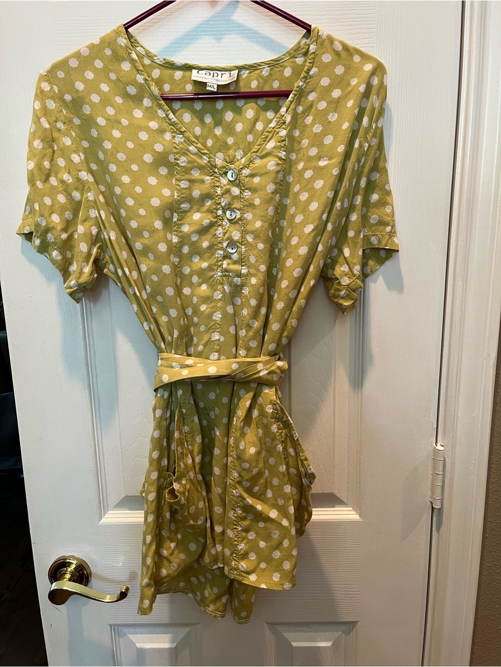 Green Polka Dot Tie-Waist blouse